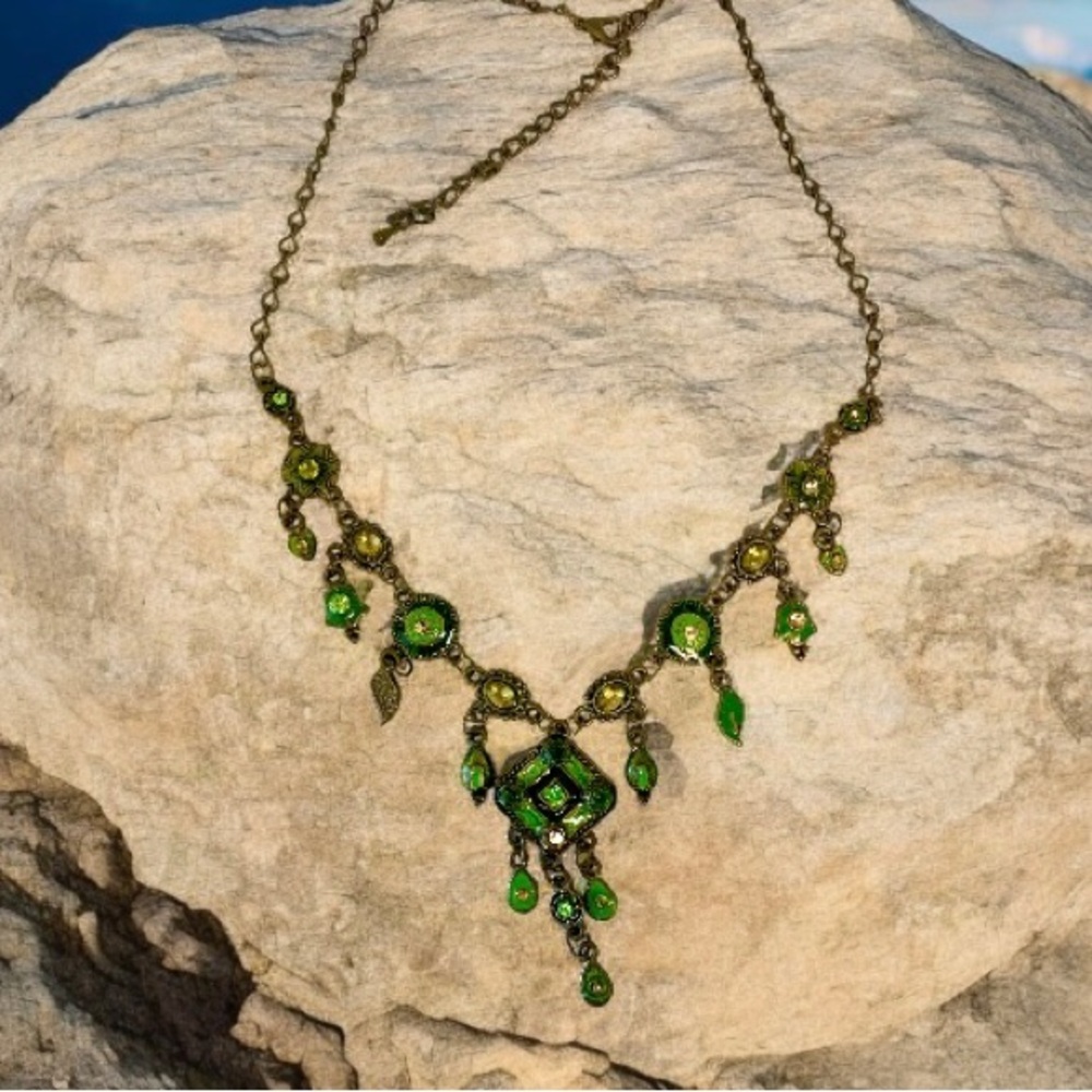 Green Teardrop Necklace with Gold Chain